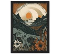 Artery8 Wild Flowers in Scottish Hills Sunrise Landscape Artwork Framed Wall Art Print A4