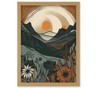 Artery8 Wild Flowers in Scottish Hills Sunrise Landscape Artwork Framed Wall Art Print A4 in Light Oak Artery8 Light Oak