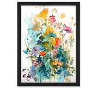 Artery8 Wild Flowers Watercolour Painting Rainbow Colour Bright Floral Spring Field Artwork Framed A3 Wall Art Print