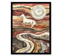 Artery8 Wild Horse Abstract Camargue Sun Watercolour Framed Art Print in Brown | Size: A4 Artery8 Brown A4