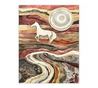 Wild Horse Abstract Camargue Sun Watercolour Wall Art Print Artery8 Brown W24 inch x H32 inch