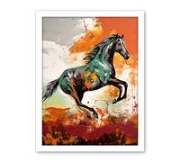 Artery8 Wild Horse Galloping Across a Barren Landscape Artwork Framed Wall Art Print 18X24 Inch