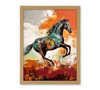 Artery8 Wild Horse Galloping Across a Barren Landscape Artwork Framed Wall Art Print 18X24 Inch