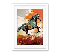 Artery8 Wild Horse Galloping Across a Barren Landscape Artwork Framed Wall Art Print 18X24 Inch
