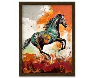 Artery8 Wild Horse Galloping Across a Barren Landscape Artwork Framed Wall Art Print A4