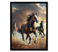 Artery8 Wild Horses Galloping Field Atmospheric Sunset Living Room Art Print Framed Poster Wall Decor 12x16 inch