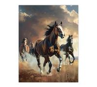 Artery8 Wild Horses Galloping Field Atmospheric Sunset Living Room Extra Large XL Wall Art Poster Print
