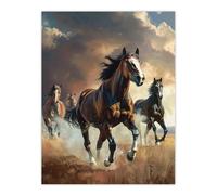 Artery8 Wild Horses Galloping Field Atmospheric Sunset Living Room Extra Large XL Wall Art Poster Print
