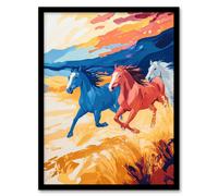 Artery8 Wild Horses Running Desert Landscape Oil Painting Living Room Artwork Framed Wall Art Print A4