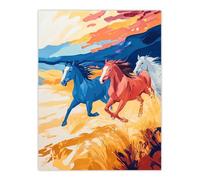 Wild Horses Running Desert Landscape Oil Painting Wall Art Print Artery8 Orange W24 inch x H32 inch