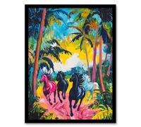 Artery8 Wild Horses Running in Hawaiian Island Forest Framed Art Print in Green | Size: W12" x H16" Artery8 Green W12" x H16"