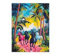 Artery8 Wild Horses Running in Hawaiian Island Forest Living Room Extra Large XL Wall Art Poster Print