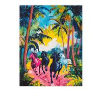 Artery8 Wild Horses Running in Hawaiian Island Forest Wall Art Print in Green | Size: W12" x H16" Artery8 Green W12" x H16"