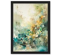Artery8 Wild Plant Flora in Teal Blue and Orange Modern Watercolour Painting Artwork Framed A3 Wall Art Print