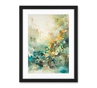 Artery8 Wild Plant Flora in Teal Blue and Orange Modern Watercolour Painting Artwork Framed Wall Art Print 18X24 Inch