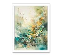 Artery8 Wild Plant Flora in Teal Blue and Orange Modern Watercolour Painting Artwork Framed Wall Art Print 18X24 Inch
