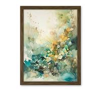 Artery8 Wild Plant Flora in Teal Blue and Orange Modern Watercolour Painting Artwork Framed Wall Art Print 18X24 Inch