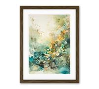 Artery8 Wild Plant Flora in Teal Blue and Orange Modern Watercolour Painting Artwork Framed Wall Art Print 18X24 Inch