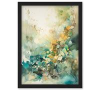 Artery8 Wild Plant Flora in Teal Blue and Orange Modern Watercolour Painting Artwork Framed Wall Art Print A4