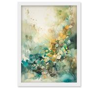 Artery8 Wild Plant Flora in Teal Blue and Orange Modern Watercolour Painting Artwork Framed Wall Art Print A4