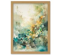 Artery8 Wild Plant Flora in Teal Blue and Orange Modern Watercolour Painting Artwork Framed Wall Art Print A4