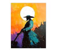 Artery8 Wild West Sunset Desperado Cowboy Concept Art Living Room Large Wall Art Poster Print Thick Paper 18X24 Inch