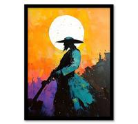 Artery8 Wild West Sunset Desperado Cowboy Concept Art Living Room Artwork Framed Wall Art Print A4