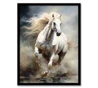Artery8 Wild White Horse Majestic Mane Oil Painting Artwork Framed Wall Art Print 18X24 Inch