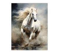 Artery8 Wild White Horse Majestic Mane Oil Painting Large Wall Art Poster Print Thick Paper 18X24 Inch