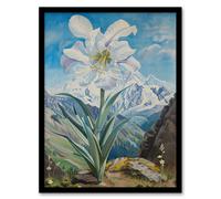 Wild White Lily Mont Blanc Mountain Landscape Framed Art Print Artery8 Blue A4