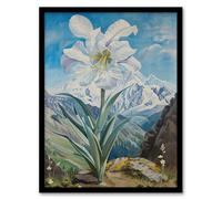 Artery8 Wild White Lily Mont Blanc Mountain Landscape Living Room Artwork Framed Wall Art Print 18X24 Inch