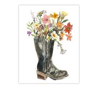 Artery8 Wildflower Bouquet Heeled Army Boot Watercolour Wall Art Print | Size: W24" x H32" Artery8 Multicolor W24" x H32"