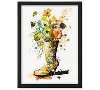 Artery8 Wildflower Bouquet in a High Heel Floral Boot Artwork Framed A3 Wall Art Print