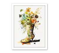 Artery8 Wildflower Bouquet in a High Heel Floral Boot Artwork Framed Wall Art Print 18X24 Inch
