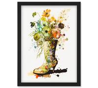 Artery8 Wildflower Bouquet in a High Heel Floral Boot Artwork Framed Wall Art Print A4 in Black Artery8 Black