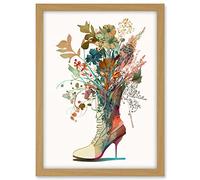 Artery8 Wildflower Bouquet in a Stiletto Heel Combat Boot Artwork Framed A3 Wall Art Print