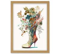 Wildflower Bouquet in a Stiletto Heel Combat Boot Artwork Framed Wall Art Print A4 Artery8 Light Oak One Size