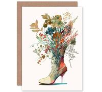 Artery8 Wildflower Bouquet in a Stiletto Heel Combat Boot Flowers Nature Birthday Sealed Greeting Card Plus Envelope Blank inside