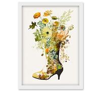 Wildflower Bouquet in High Heel Boot Glass Vase Artwork Framed Wall Art Print A4 Artery8 White One Size