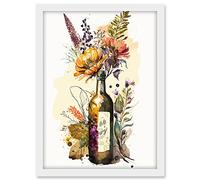 Artery8 Wildflower Bouquet in Upcycled Glass Wine Bottle Artwork Framed A3 Wall Art Print