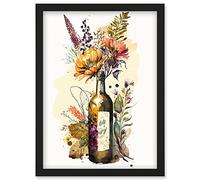 Wildflower Bouquet in Upcycled Glass Wine Bottle Artwork Framed Wall Art Print A4 Artery8 Black One Size
