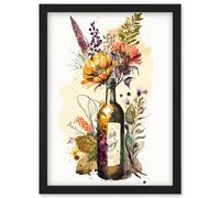 Wildflower Bouquet in Upcycled Glass Wine Bottle Artwork Framed Wall Art Print A4 Artery8 Black One Size