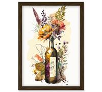 Artery8 Wildflower Bouquet in Upcycled Glass Wine Bottle Artwork Framed Wall Art Print A4 in Brown Artery8 Brown