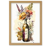 Wildflower Bouquet in Upcycled Glass Wine Bottle Artwork Framed Wall Art Print A4 Artery8 Light Oak One Size