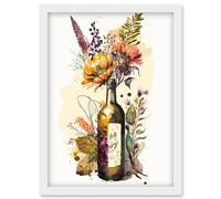 Artery8 Wildflower Bouquet in Upcycled Glass Wine Bottle Artwork Framed Wall Art Print A4 in White Artery8 White