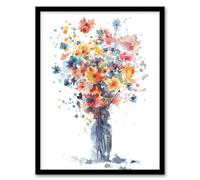 Artery8 Wildflower Bouquet in Vase Abstract Watercolour For Living Room Artwork Framed Wall Art Print 18X24 Inch