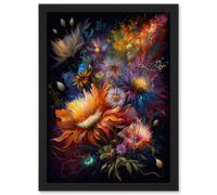 Artery8 Wildflower Bouquet Pink Blue Orange Floral Art Artwork Framed Wall Art Print A4
