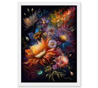 Wildflower Bouquet Pink Blue Orange Floral Art Artwork Framed Wall Art Print A4 Artery8 White One Size