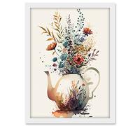 Artery8 Wildflower Bouquet Teapot Vase with Floral Design Artwork Framed A3 Wall Art Print