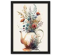 Artery8 Wildflower Bouquet Teapot Vase with Floral Design Artwork Framed A3 Wall Art Print